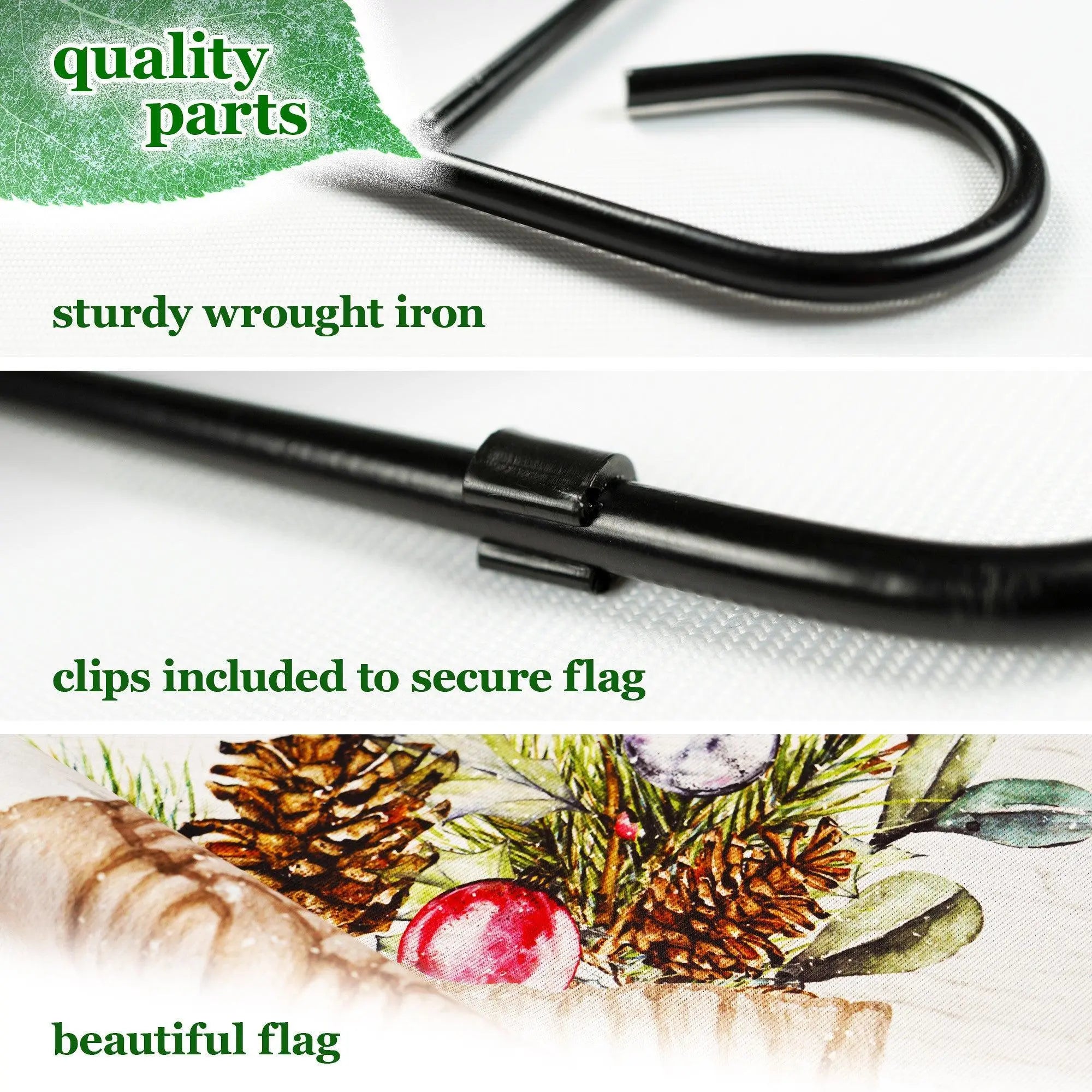 G128 Combo Pack: Garden Flag Stand Black 36 in x 16 in & Garden Flag Winter Decoration Mittens with Evergreen Arrangement 12"x18" Double-Sided Blockout Fabric G128
