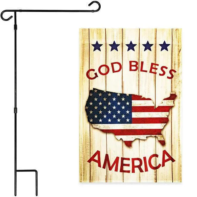 G128 Combo Pack: Garden Flag Stand Black 36x16 Inch & Garden Flag God Bless America USA Flag Map 12x18 Inch G128