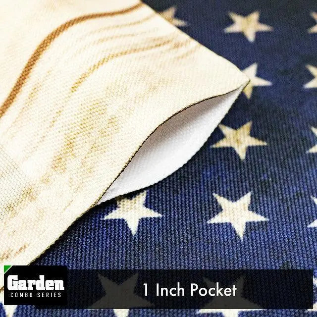 G128 Combo Pack: Garden Flag Stand Black 36x16 Inch & Garden Flag God Bless America USA Flag Map 12x18 Inch G128