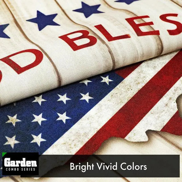 G128 Combo Pack: Garden Flag Stand Black 36x16 Inch & Garden Flag God Bless America USA Flag Map 12x18 Inch G128