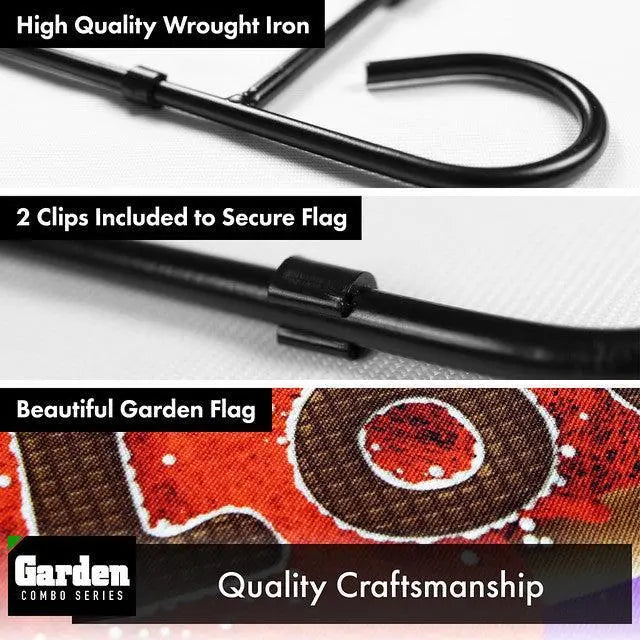 G128 Combo Pack: Garden Flag Stand Black 36x16 Inch & Garden Flag Love Toy Bear 12x18 Inch G128