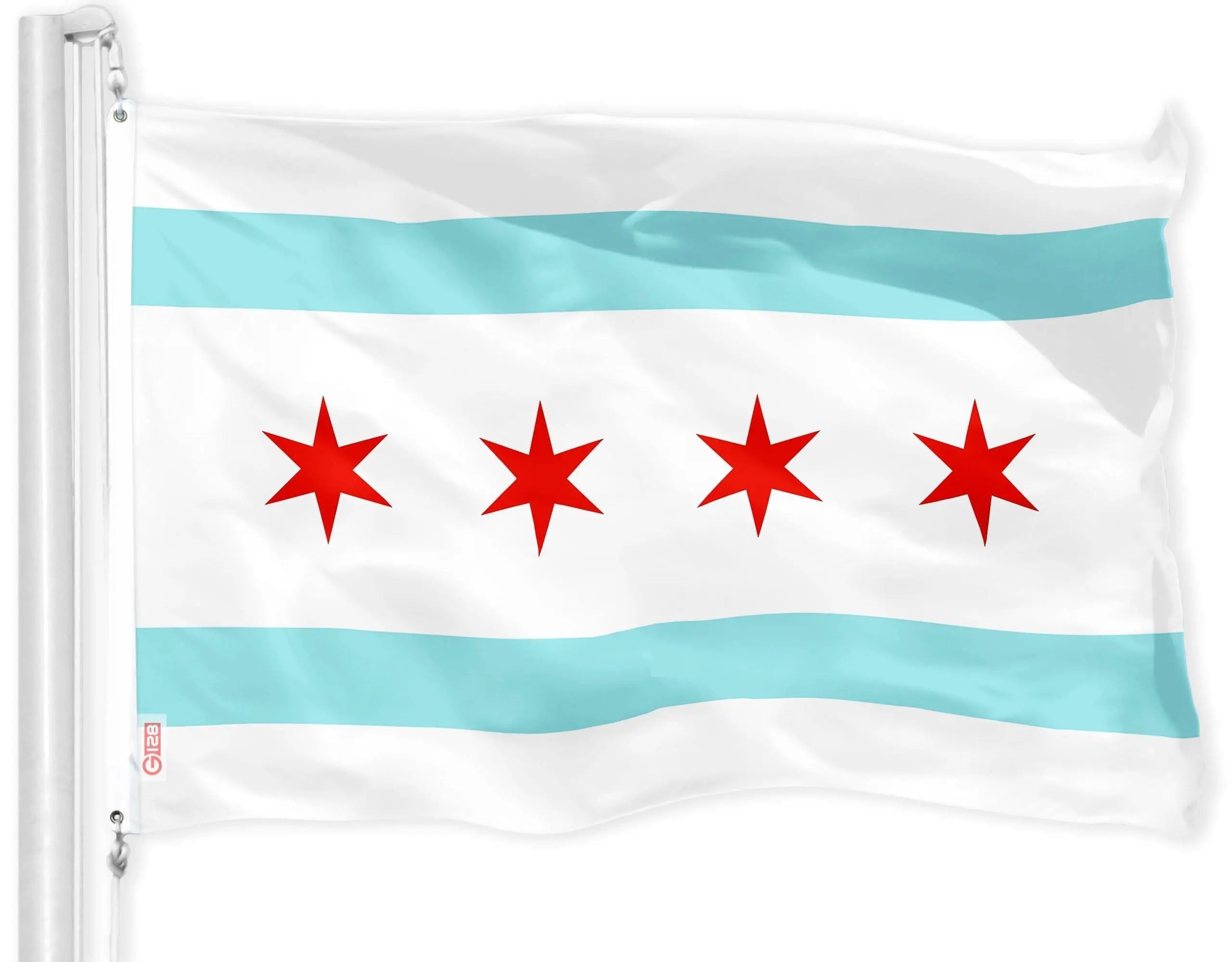 G128 Combo Pack: USA American Flag 3x5 Ft 150D Printed Stars & Chicago 3x5 Ft 150D Printed G128