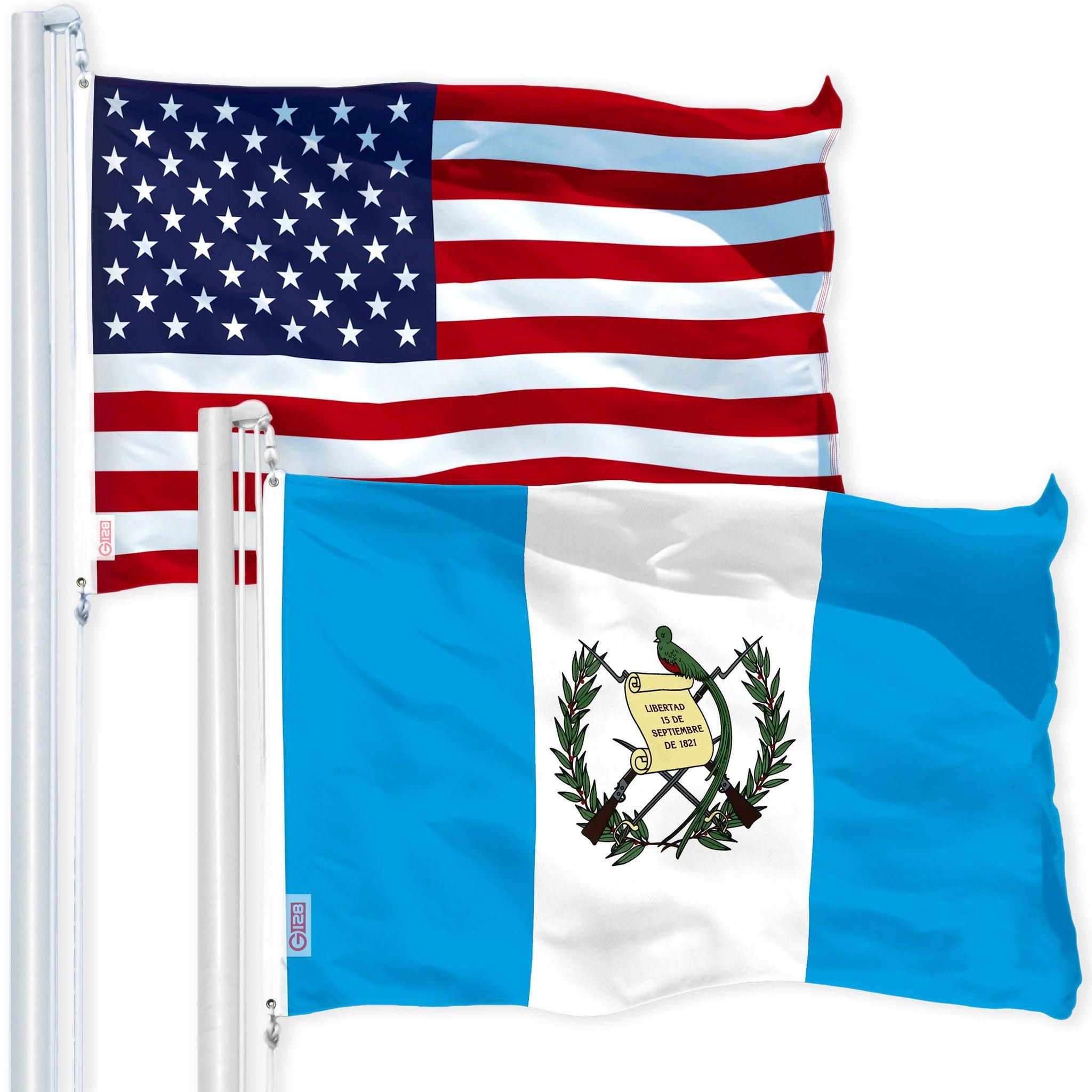 G128 Combo Pack: USA American Flag 3x5 Ft 150D Printed Stars & Guatemala Flag 3x5 Ft 150D Printed G128