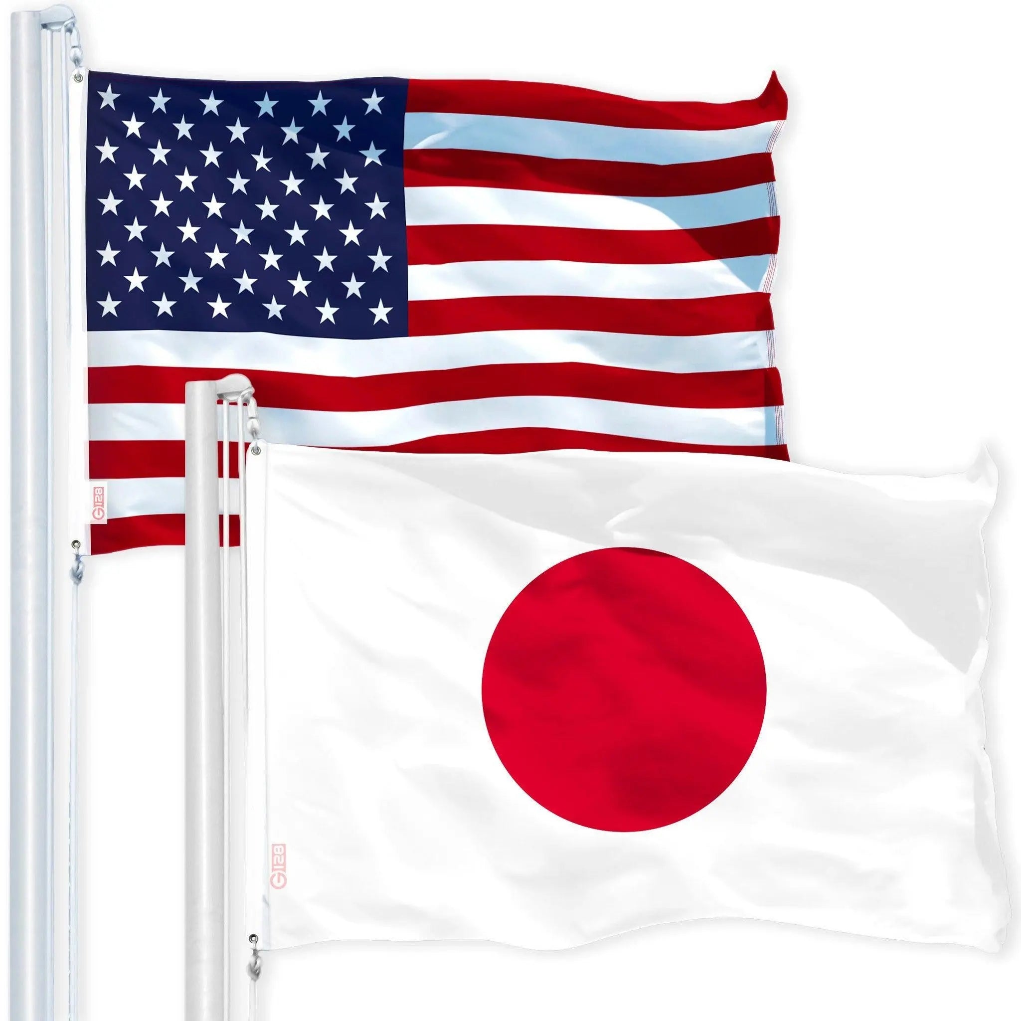 G128 Combo Pack: USA American Flag 3x5 Ft 150D Printed Stars & Japan (Japanese) Flag 3x5 Ft 150D Printed G128