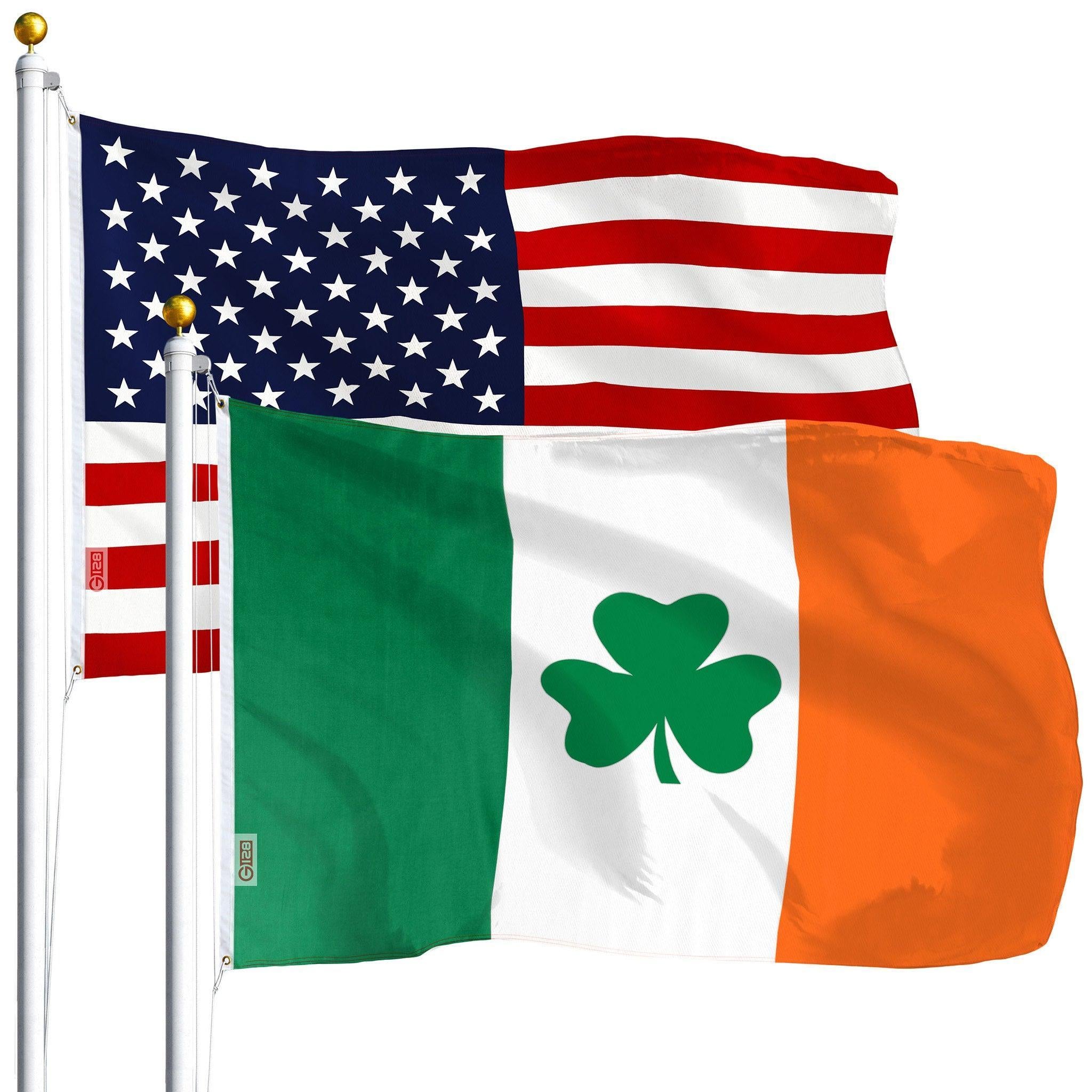 G128 Combo Pack: USA American Flag 3x5 Ft 75D Printed Stars & Irish Shamrock Flag 3x5 Ft 75D Printed - GreatEagleInc