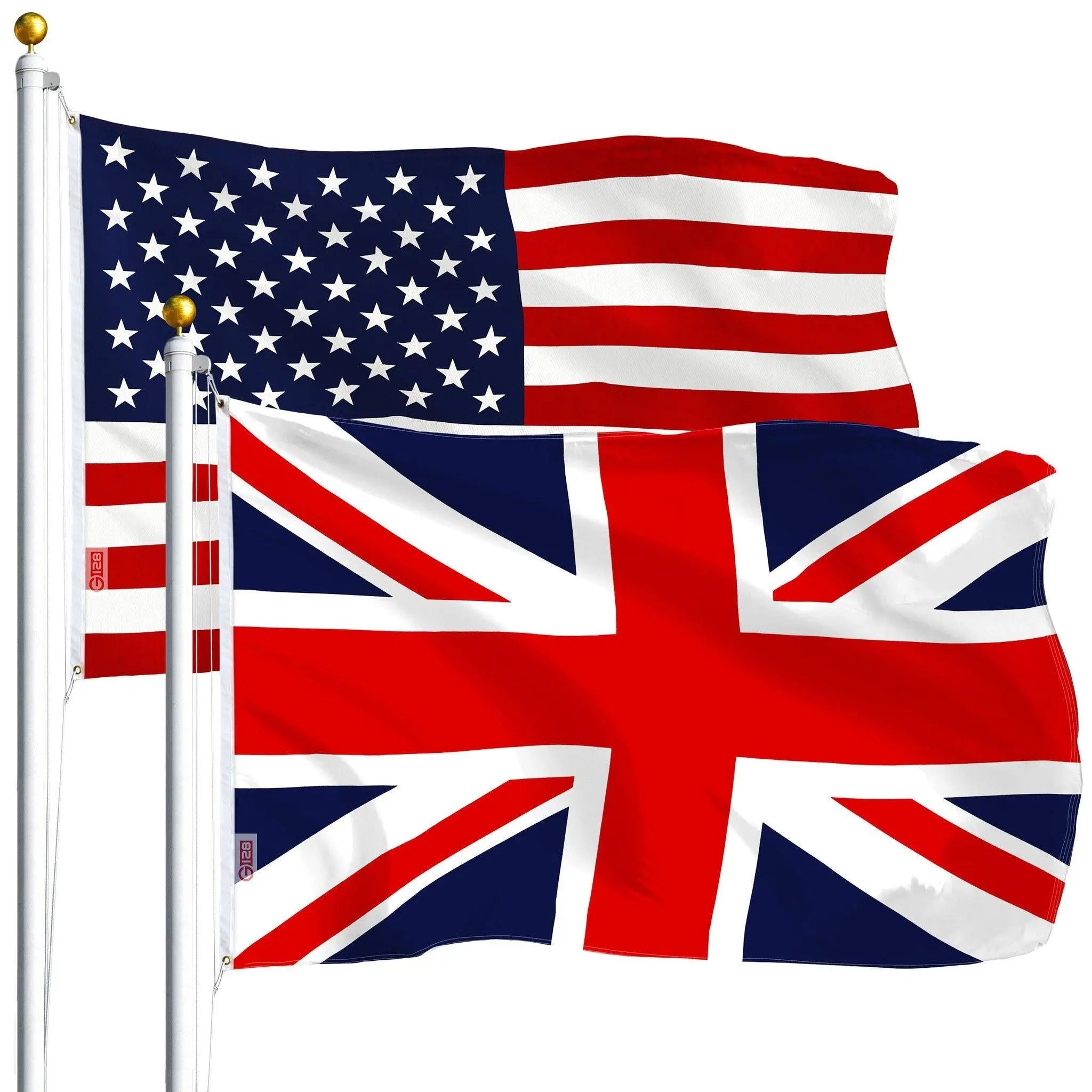 G128 Combo Pack: USA American Flag 3x5 Ft 75D Printed Stars & United Kingdom (Union Jack) Flag 3x5 Ft 75D Printed G128