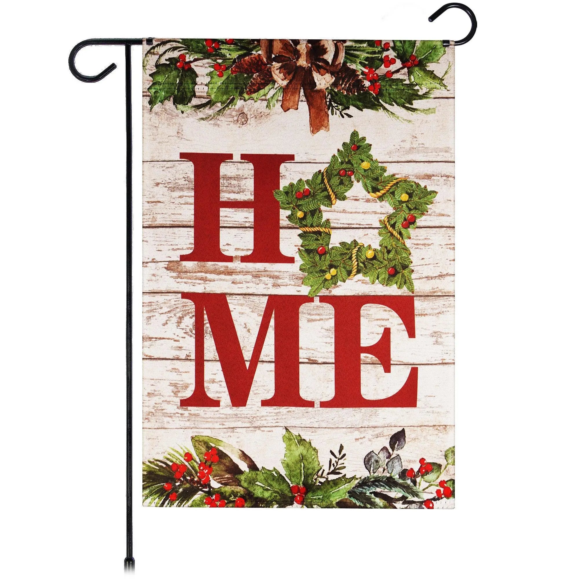 G128 Garden Flag Home Wreath on Rustic Wood | 12x18 Inch | Printed Blockout Polyester - Christmas Decoration G128