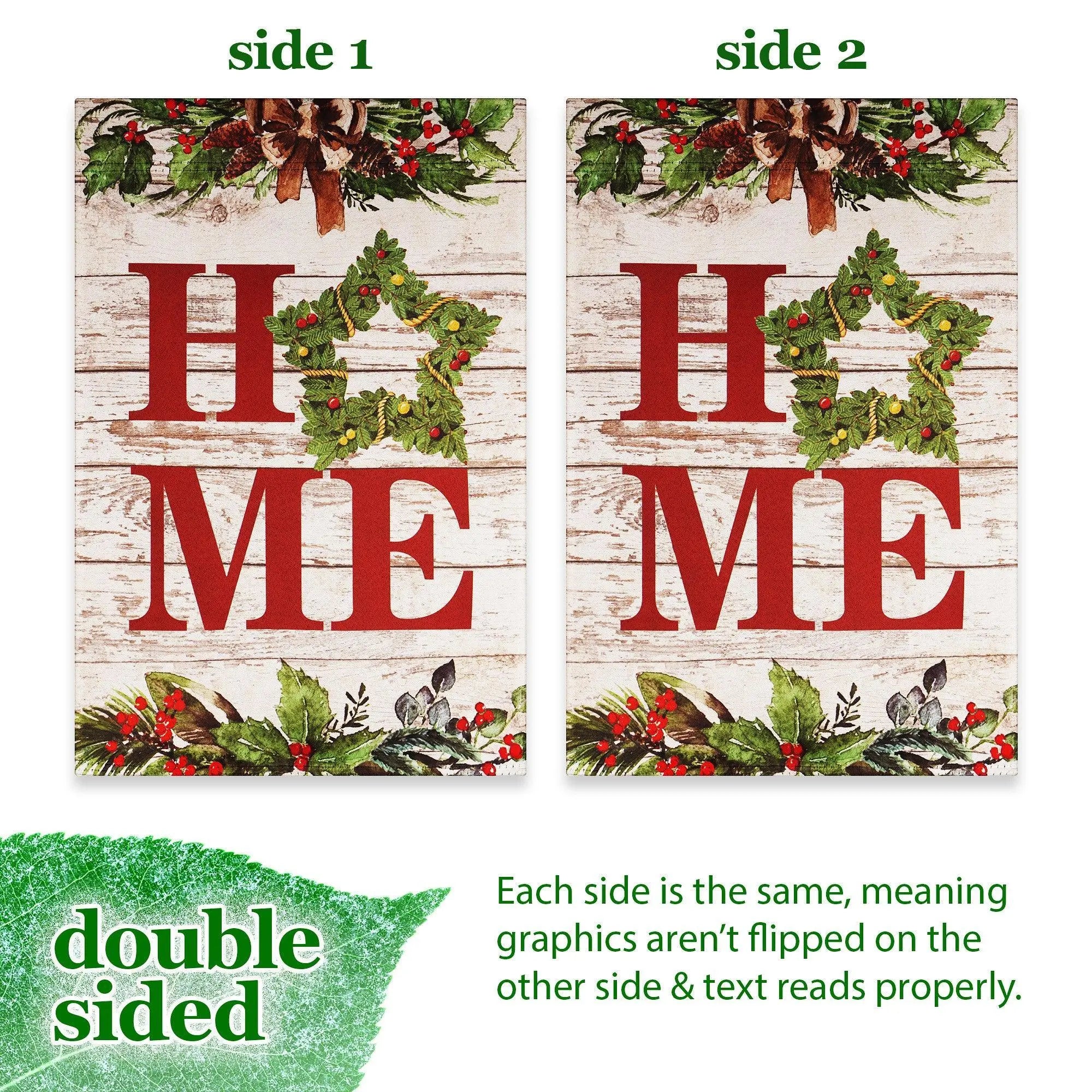 G128 Garden Flag Home Wreath on Rustic Wood | 12x18 Inch | Printed Blockout Polyester - Christmas Decoration G128