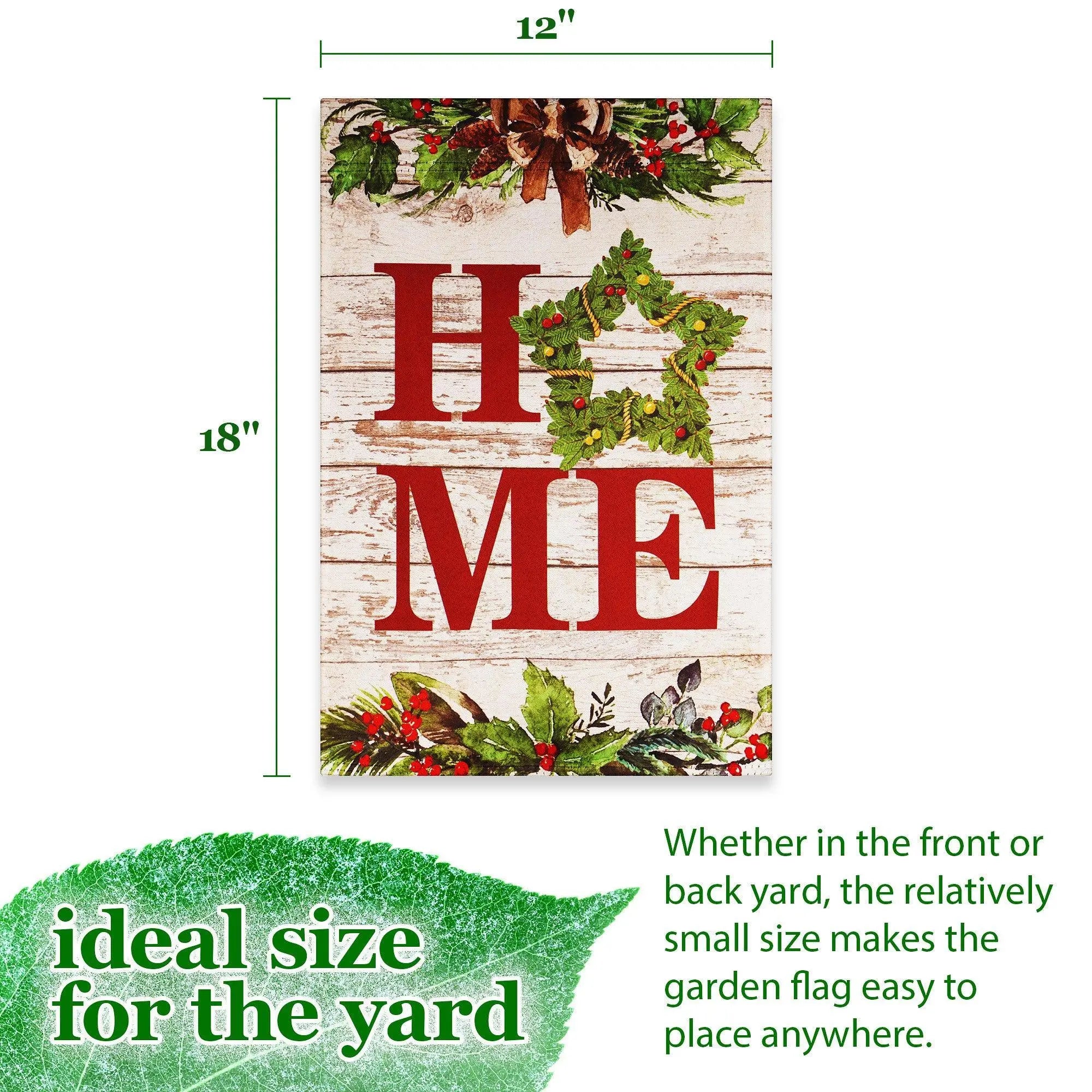G128 Garden Flag Home Wreath on Rustic Wood | 12x18 Inch | Printed Blockout Polyester - Christmas Decoration G128