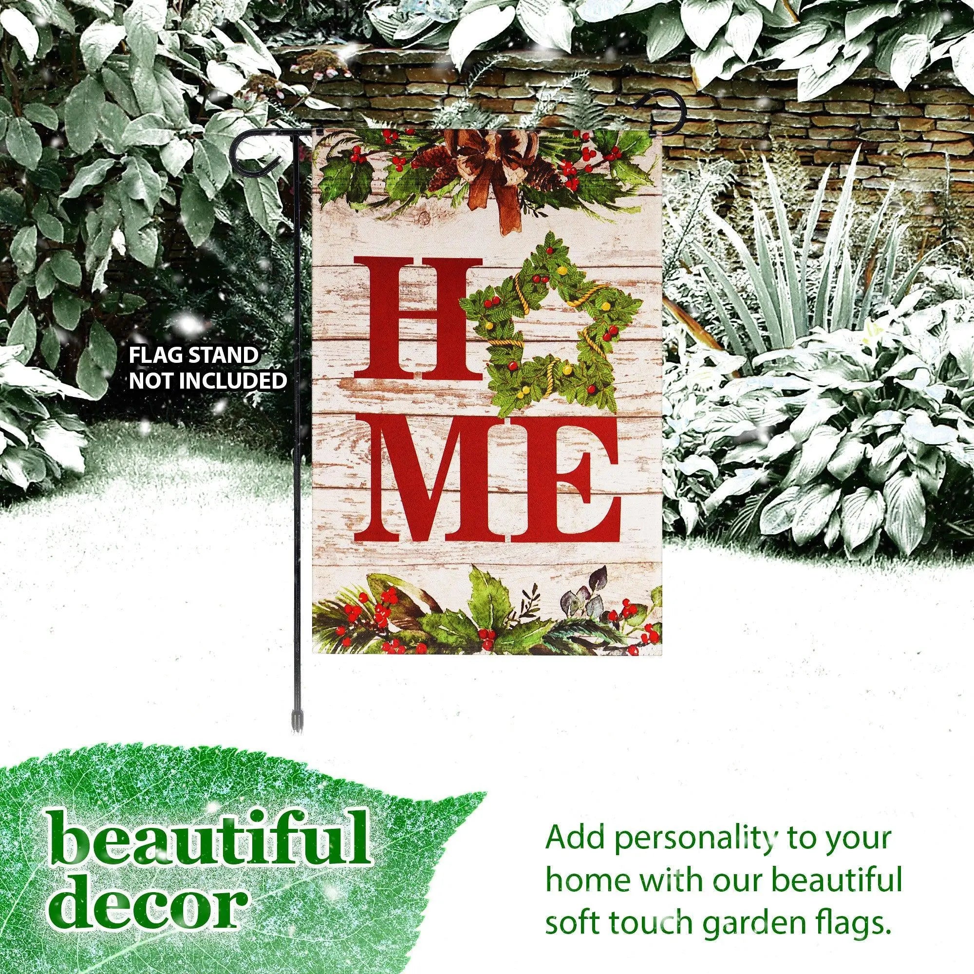 G128 Garden Flag Home Wreath on Rustic Wood | 12x18 Inch | Printed Blockout Polyester - Christmas Decoration G128