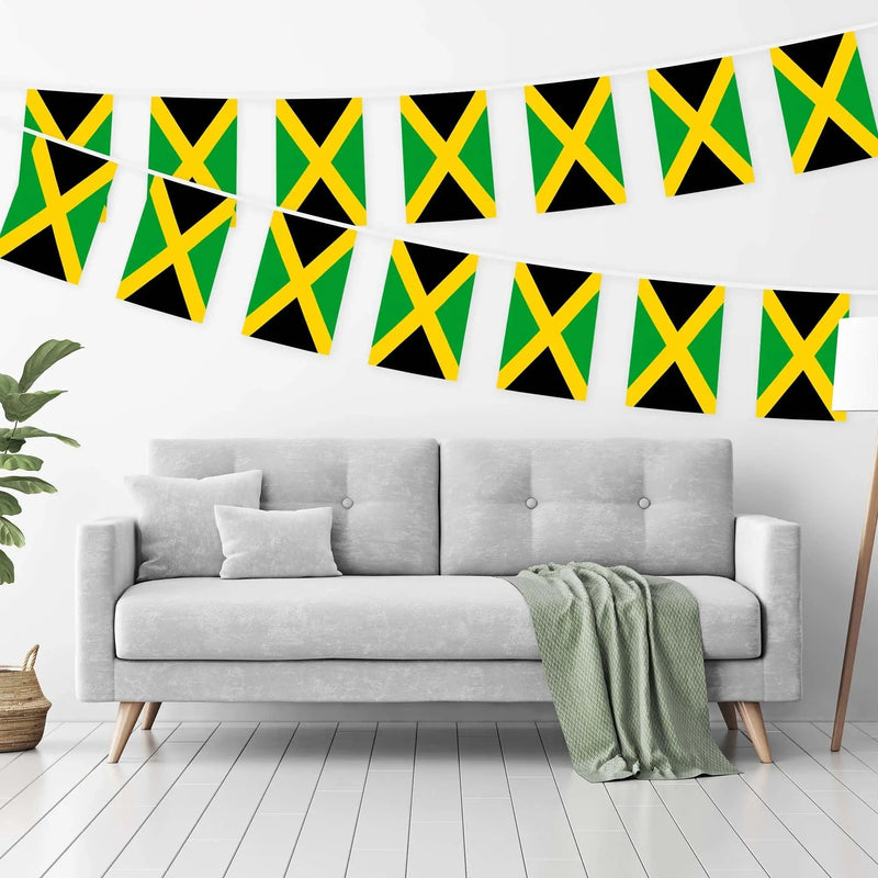 G128 Jamaica Jamaican Bunting Banner | Flag 8.2 x 5.5 Inch, Full String 33 Feet | Printed 150D Polyester, Decorations For Bar, School, Festival Events Celebration G128
