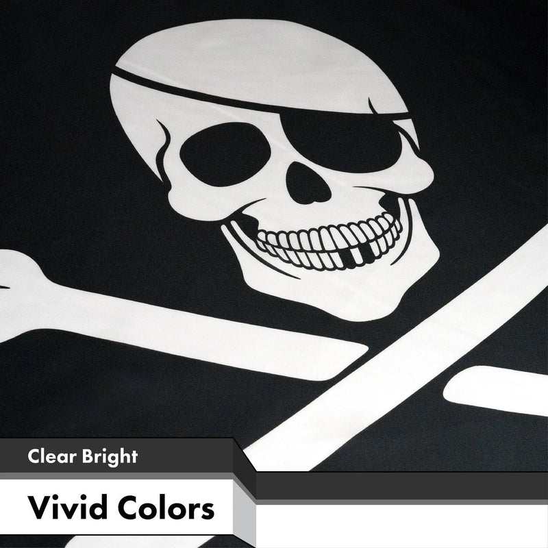 G128 - Jolly Roger Pirate Flag (Bones) 3x5 FT Printed Brass Grommets 150D Polyester Indoor/Outdoor - Much Thicker More Durable Than 100D 75D Polyester G128