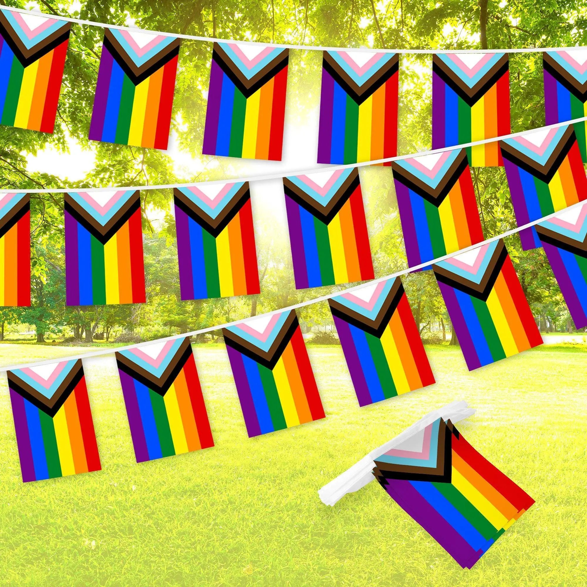 G128 LGBT Progress Rainbow Pride Bunting Banner | Flag 8.2 x 5.5 Inch, Full String 33 Feet | Printed 150D Polyester, Decorations For Bar, School, Festival Events Celebration G128