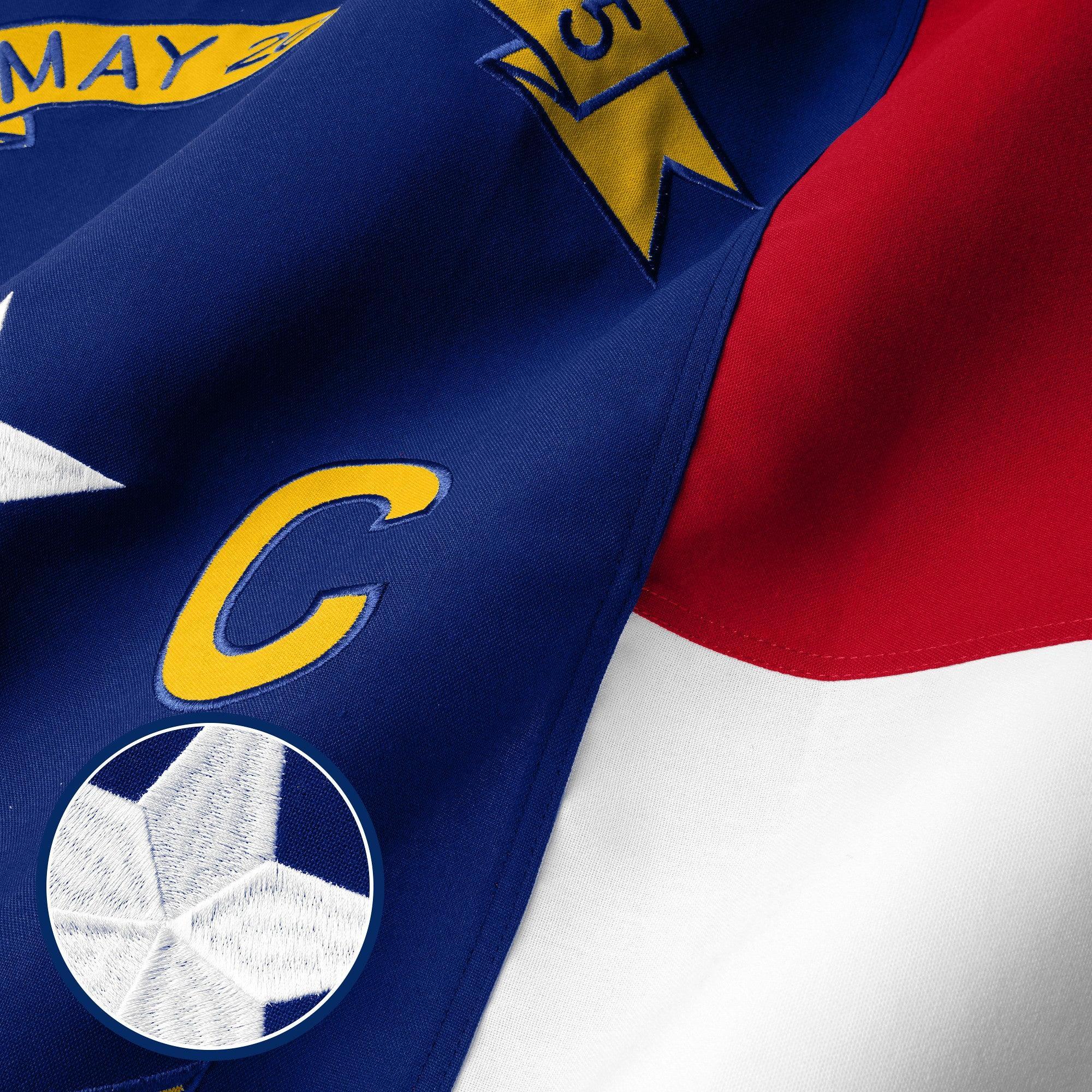 G128 North Carolina State Flag | 2.5x4 Ft | StormFlyer Series Embroidered 220GSM Spun Polyester | Embroidered Design, Indoor/Outdoor, Brass Grommets, Heavy Duty, All Weather G128