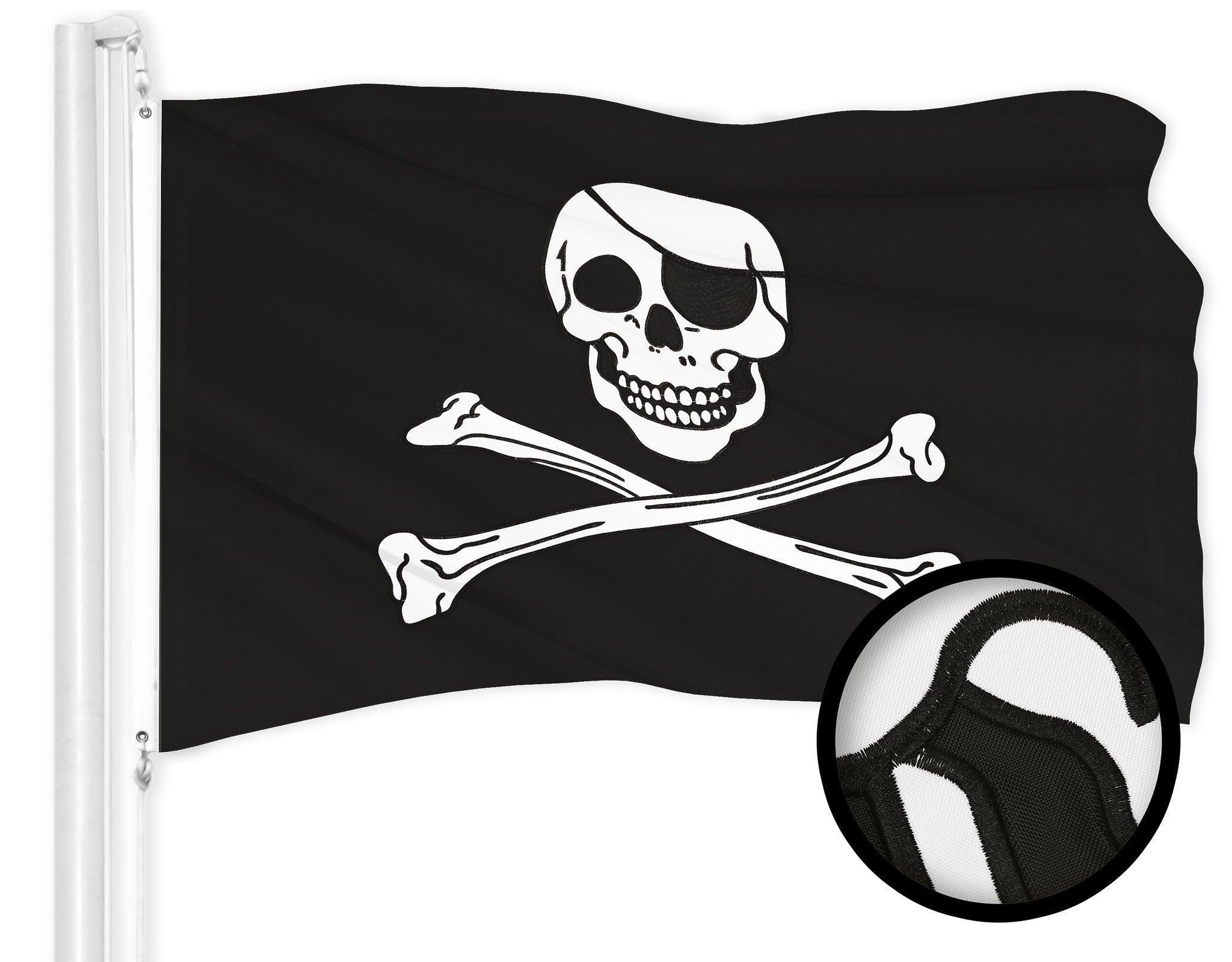 G128 Pirate Jolly Roger Bones Flag | 2.5x4 Ft | ToughWeave Series Embroidered 300D Polyester | Novelty Flag, Embroidered Design, Indoor/Outdoor, Brass Grommets G128