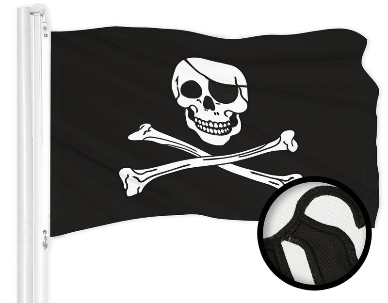 G128 Pirate Jolly Roger Bones Flag | 2.5x4 Ft | ToughWeave Series Embroidered 300D Polyester | Novelty Flag, Embroidered Design, Indoor/Outdoor, Brass Grommets G128