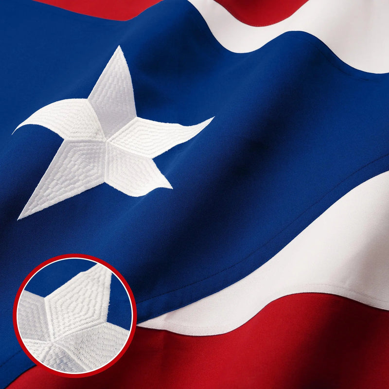 G128 Puerto Rico Puerto Rican Flag | 2.5x4 Ft | StormFlyer Series Embroidered 220GSM Spun Polyester | Embroidered Design, Indoor/Outdoor, Brass Grommets, Heavy Duty, All Weather G128