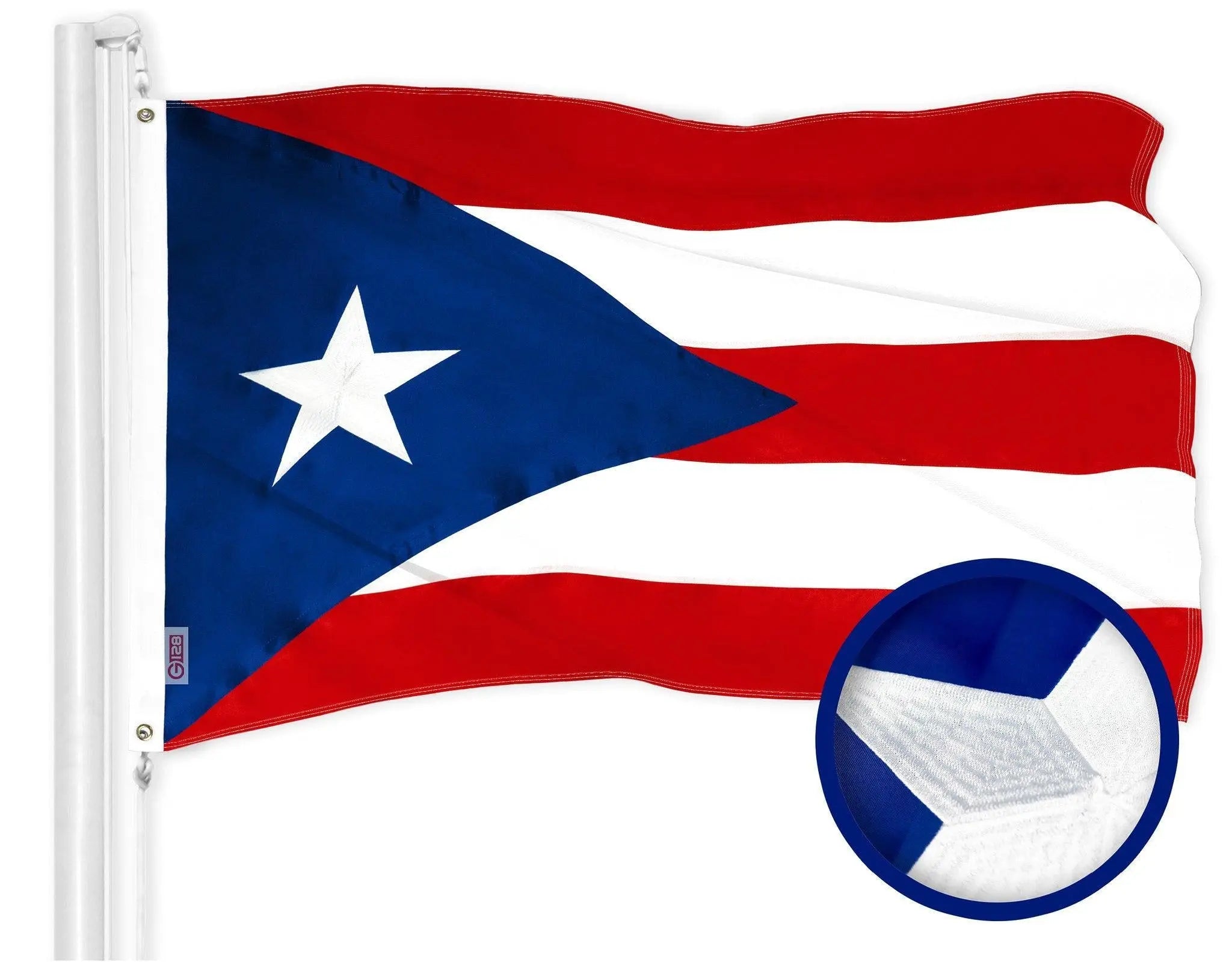 G128 Puerto Rico Puerto Rican Flag | 2x3 Ft | ToughWeave Series Embroidered 300D Polyester | Embroidered Design, Indoor/Outdoor, Brass Grommets G128