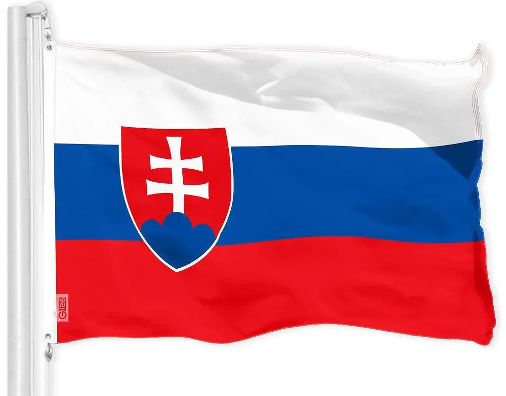 G128 Slovakia Slovak Flag | 3x5 Ft | Printed 150D Polyester - Indoor/Outdoor, Vibrant Colors, Brass Grommets, Quality Polyester, Much Thicker More Durable Than 100D 75D Polyester G128