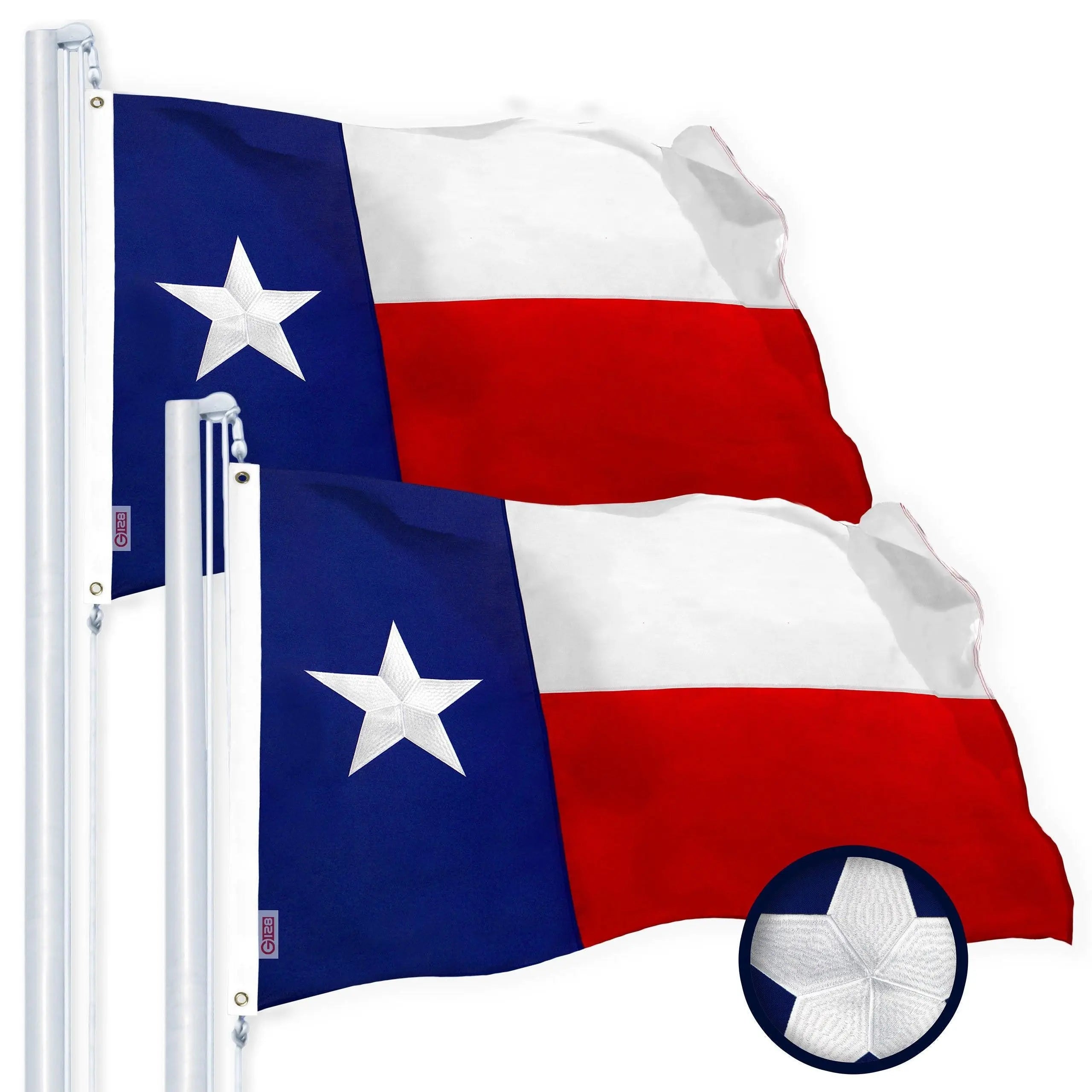G128 Texas State Flag 2x3 FT 2-Pack Embroidered Stars Sewn Stripes Heavy Duty 220GSM Tough Spun Polyester Quality with Brass Grommets G128