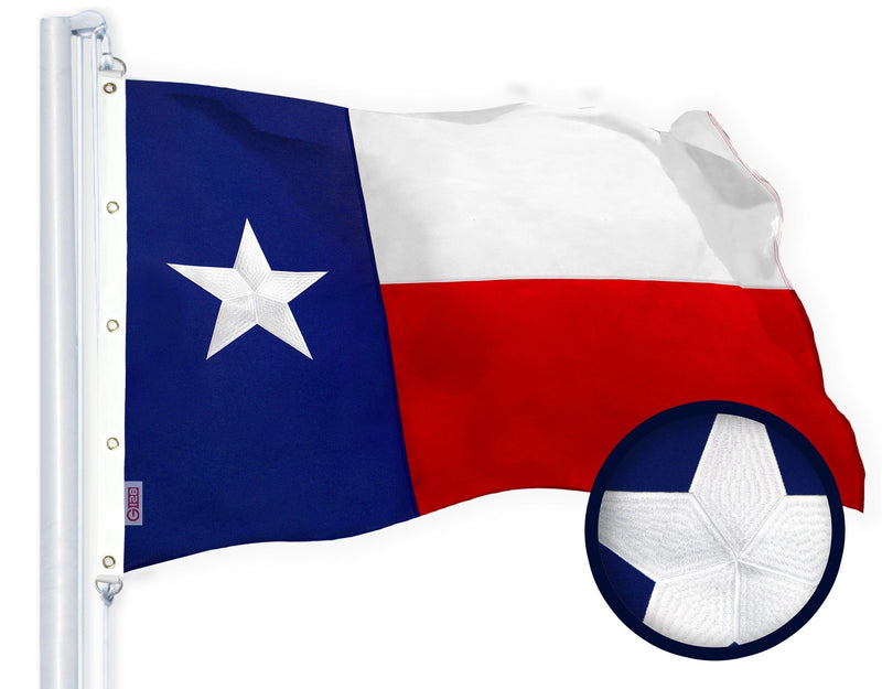 G128 Texas State Flag | 8x12 Ft | StormFlyer Series Embroidered 220GSM Spun Polyester | Embroidered Design, Indoor/Outdoor, Brass Grommets, Heavy Duty, All Weather G128
