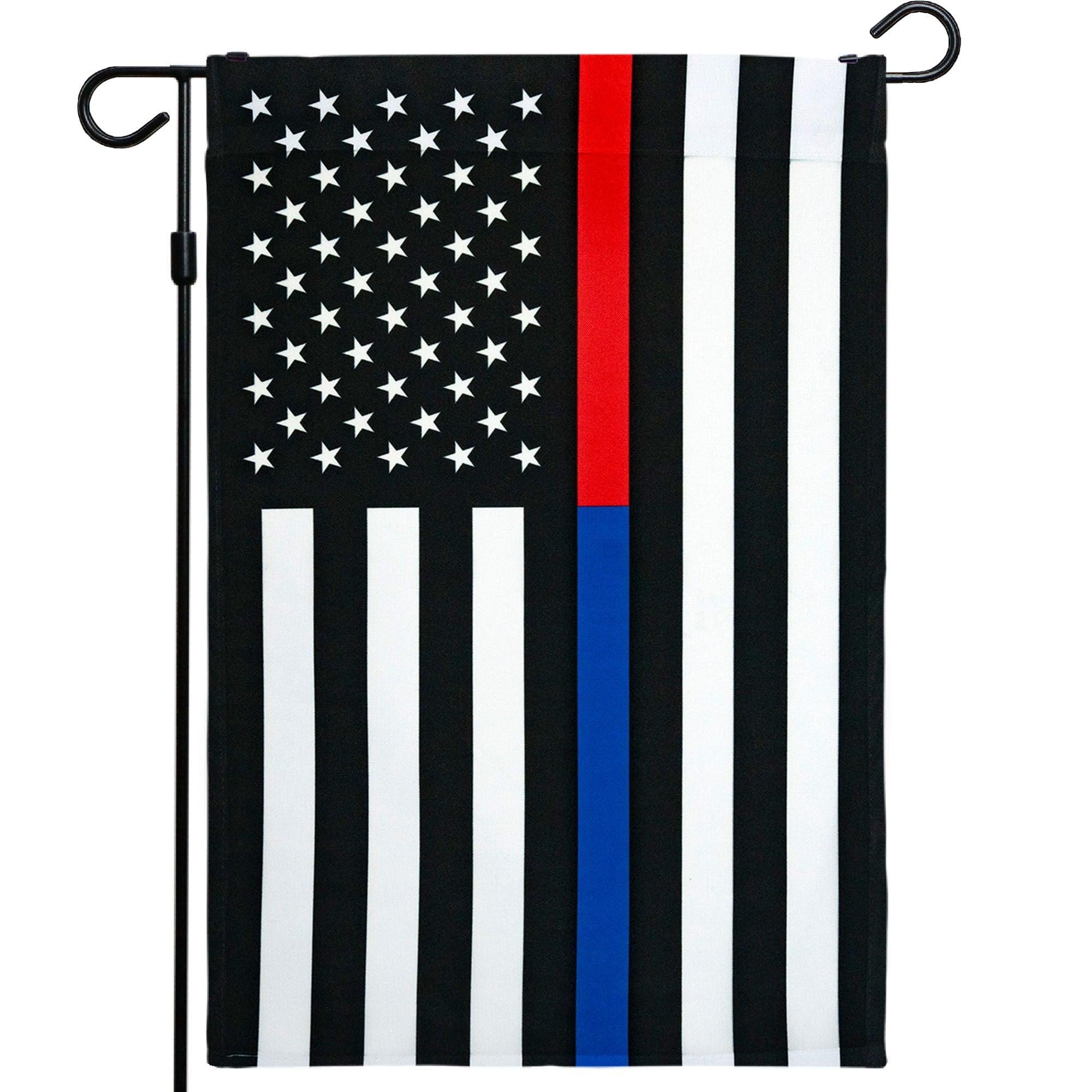 G128 Thin Blue Line Police & Thin Red Line Firefighter American Flag Garden Flag | 12x18 Inch | Printed 150D Polyester - Honoring Law Enforcement Officers First Responder Outdoor Flag G128