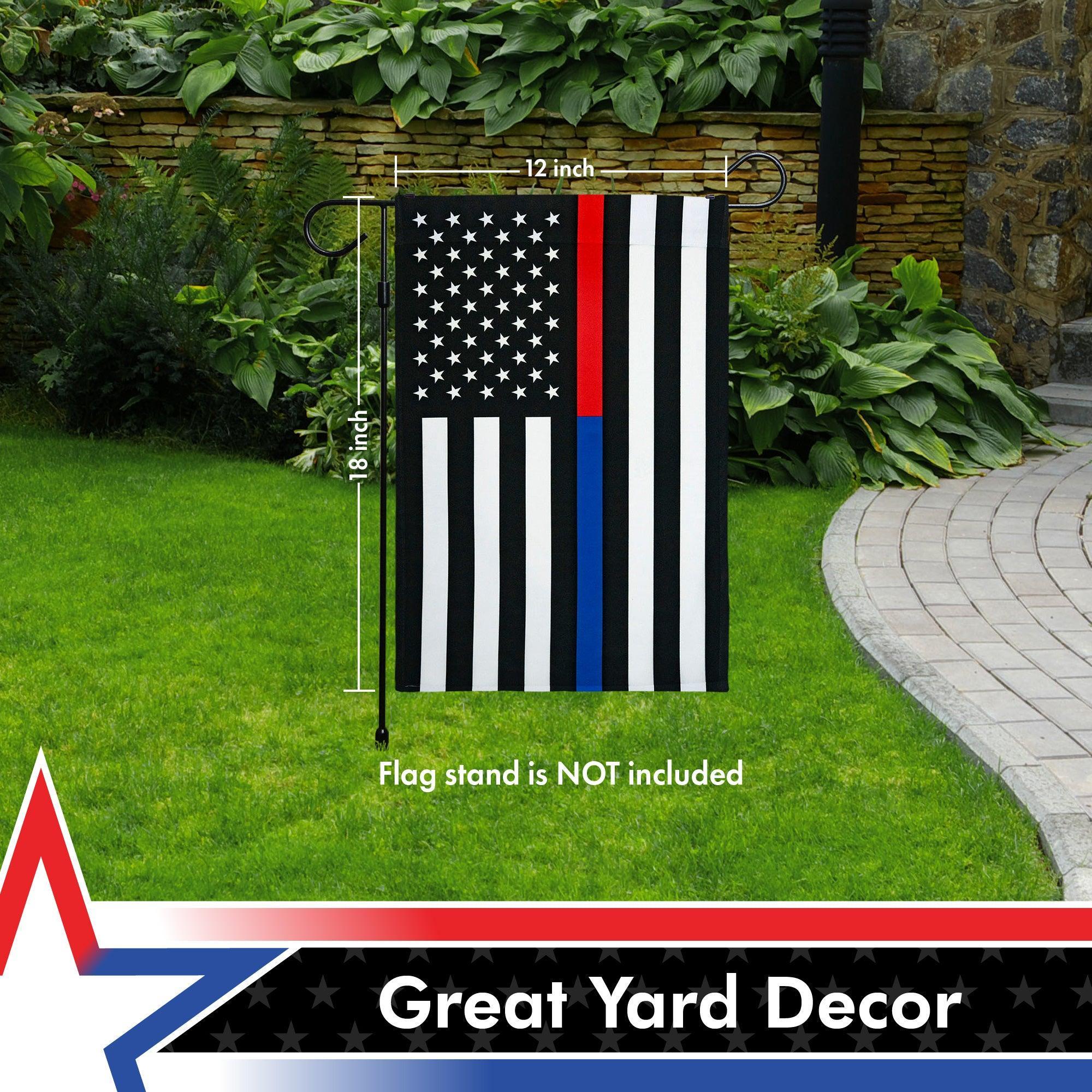 G128 Thin Blue Line Police & Thin Red Line Firefighter American Flag Garden Flag | 12x18 Inch | Printed 150D Polyester - Honoring Law Enforcement Officers First Responder Outdoor Flag G128
