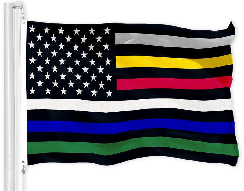 G128 Thin Line Civil Services Flag | 3x5 Ft | Printed 150D Polyester - Gray, Yellow, Red, White, Blue, Green Line, Indoor/Outdoor, Vibrant Colors, Brass Grommets, Quality Polyester, Much Thicker More Durable Than 100D 75D Polyester G128