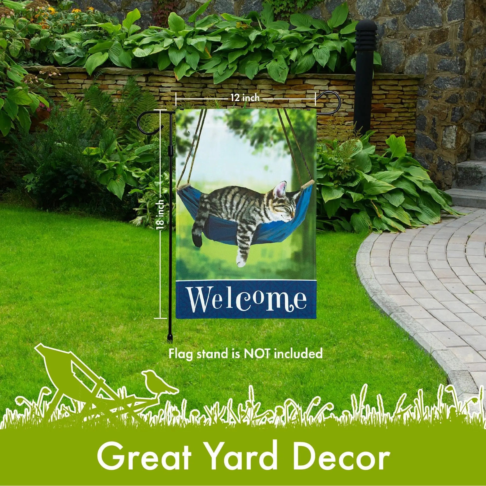 G182 Garden Flag Welcome Sleeping Kitten | 12x18 Inch | 150D Printed Polyester - Everyday Decoration G128