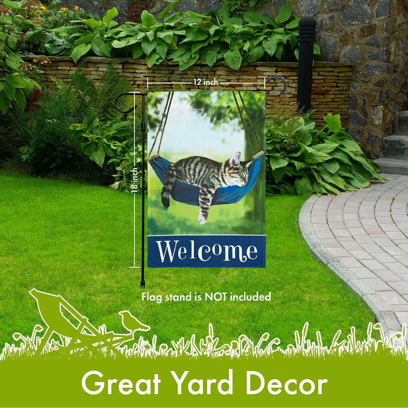 G182 Garden Flag Welcome Sleeping Kitten | 12x18 Inch | 150D Printed Polyester - Everyday Decoration G128