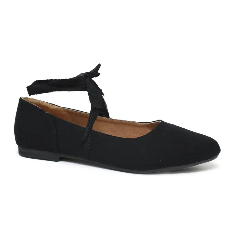GENEVA-51 Women's Ballet Flat With Bow Laces Yoki Fashion