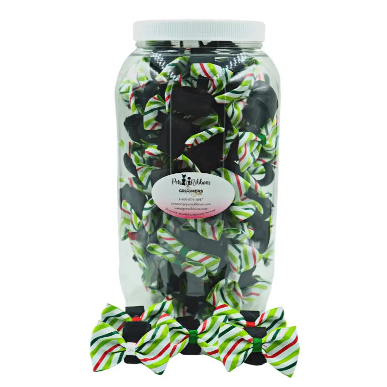 GG110CV | 100 Christmas Candy Striped Velcro Dog Bows in Jar|Pets Ribbons Pets Ribbons