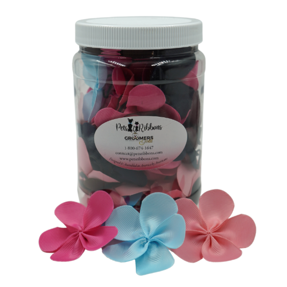 GG112 | 50-100 Large Flower Dog Cat Bows in a Jar|Pets Ribbons Pets Ribbons