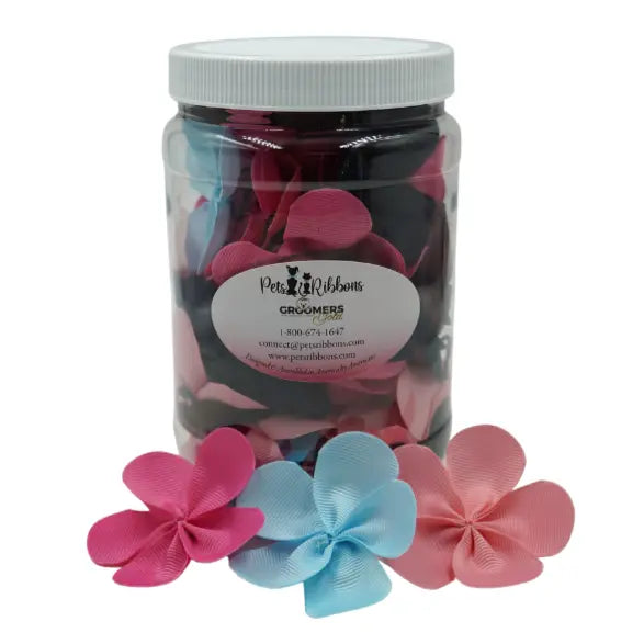 GG112 | 50-100 Large Flower Dog Cat Bows in a Jar|Pets Ribbons Pets Ribbons
