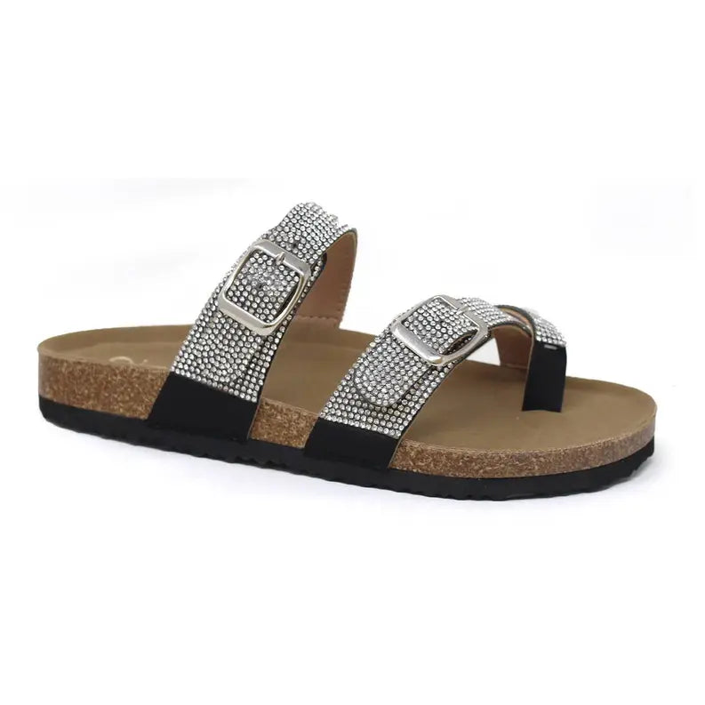 GIAN-247 Women's footbed Cork Sandal With Rhinestone Design Yoki Fashion