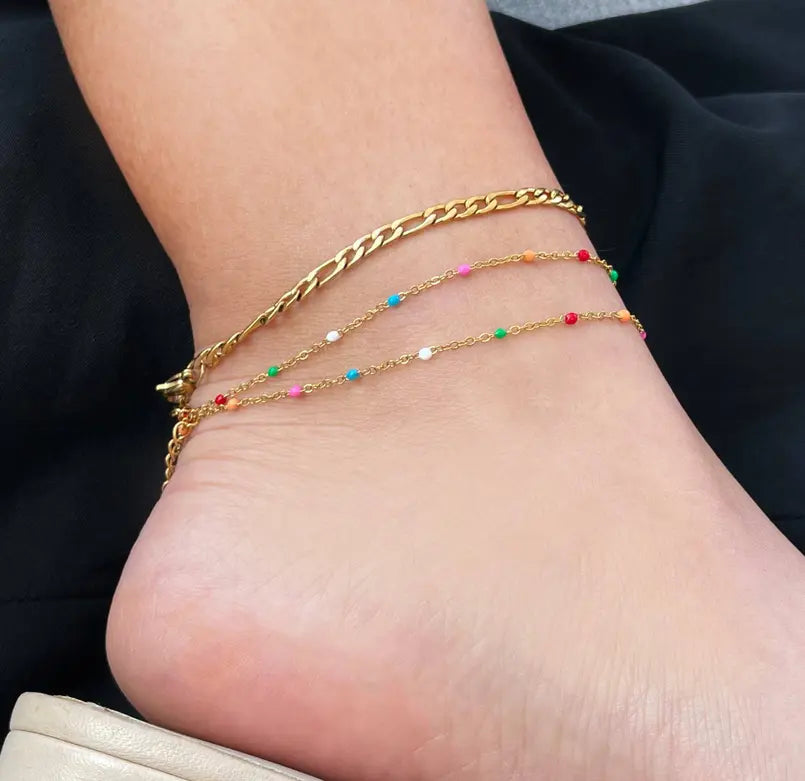 GIANNA GOLD DUO RAINBOW BEADED CHAIN ANKLET Mai Desiree