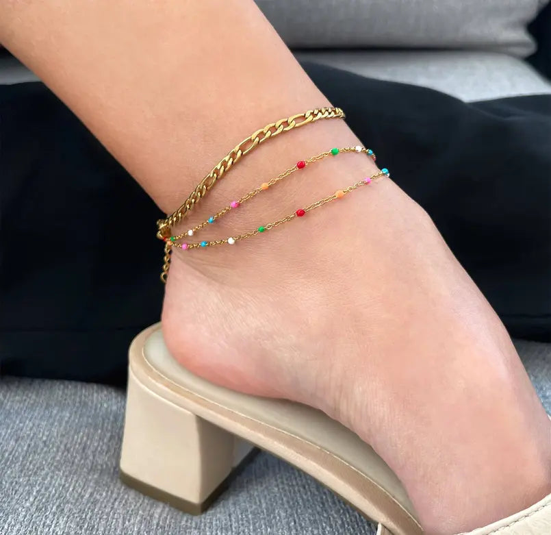 GIANNA GOLD DUO RAINBOW BEADED CHAIN ANKLET Mai Desiree