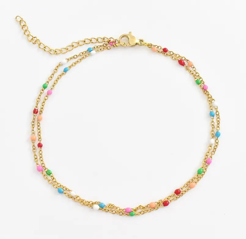 GIANNA GOLD DUO RAINBOW BEADED CHAIN ANKLET Mai Desiree