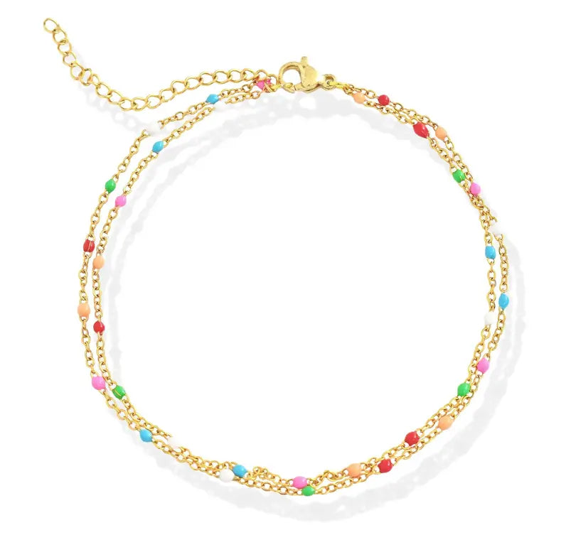 GIANNA GOLD DUO RAINBOW BEADED CHAIN ANKLET Mai Desiree