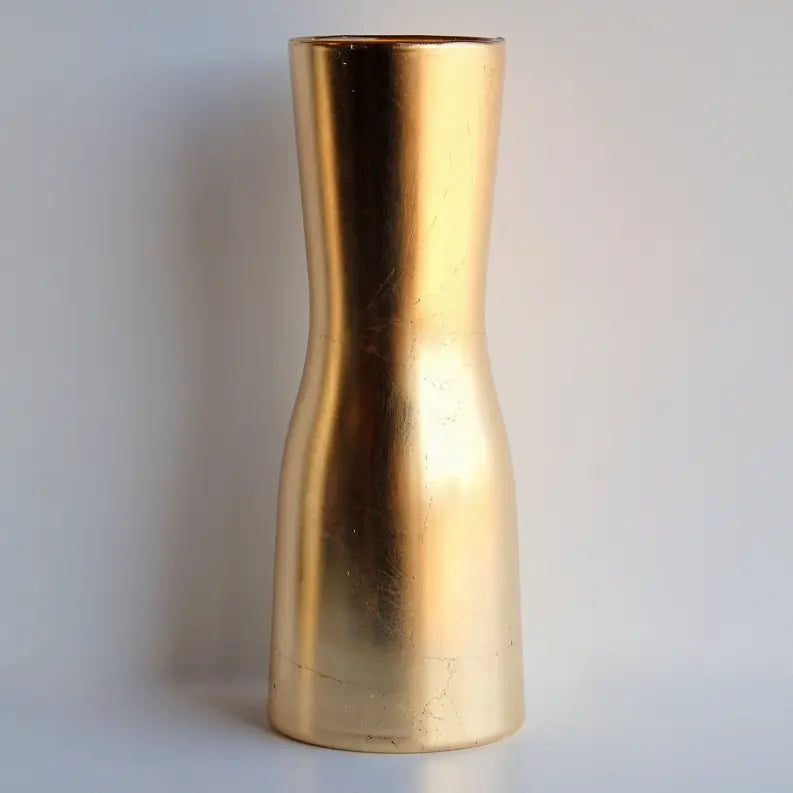 GILT Gilded Glass 12" Hourglass Vase Red Pomegranate Collection