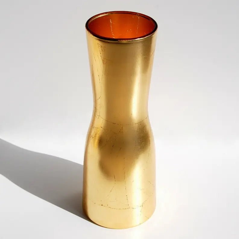 GILT Gilded Glass 12" Hourglass Vase Red Pomegranate Collection