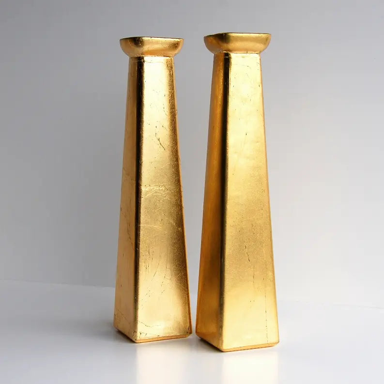 GILT Set/2 Gilded Glass Square Vase Red Pomegranate Collection