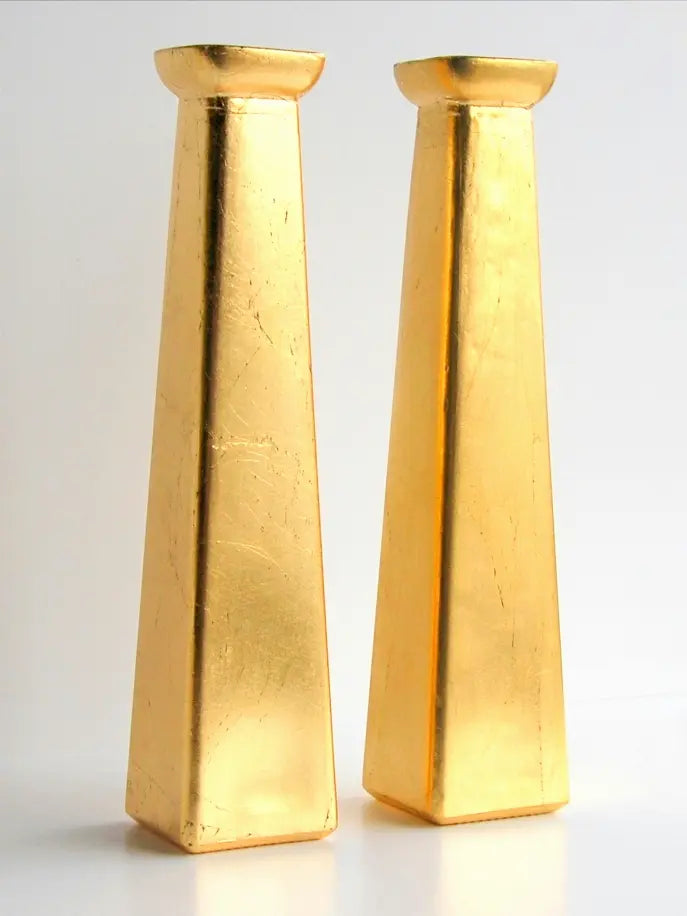 GILT Set/2 Gilded Glass Square Vase Red Pomegranate Collection