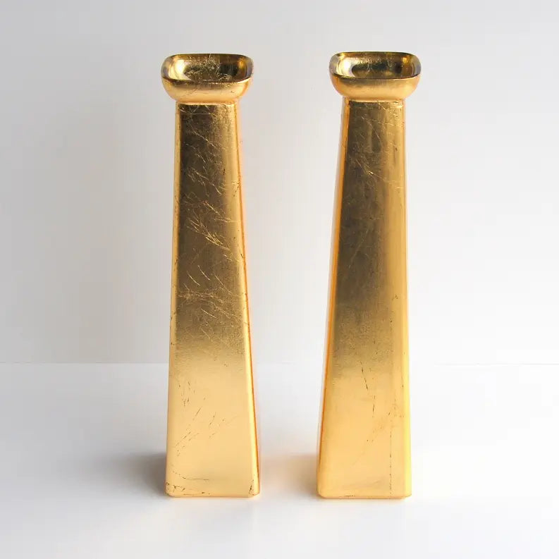 GILT Set/2 Gilded Glass Square Vase Red Pomegranate Collection