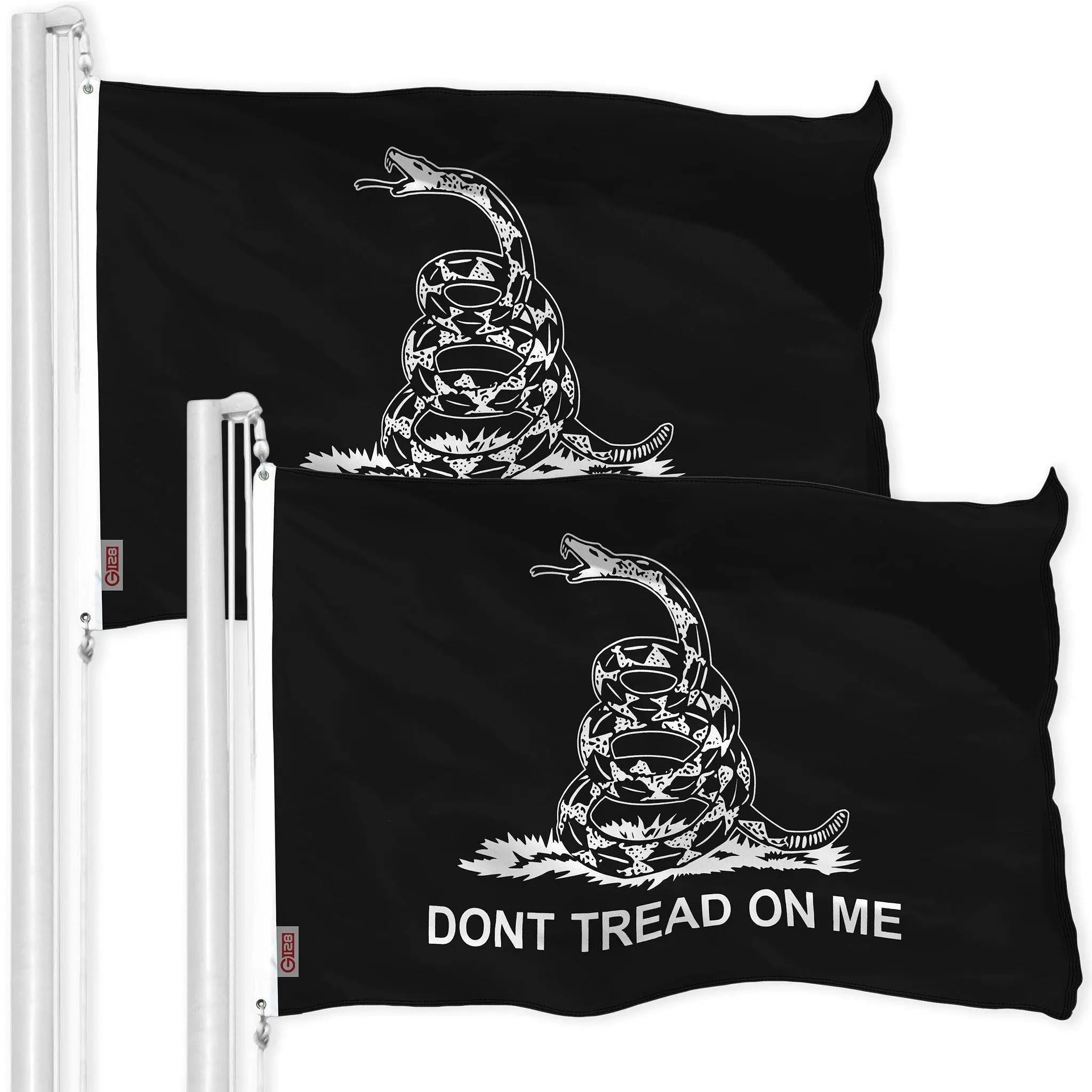 Gadsden Black and White Flag 3x5 Ft 2-Pack Printed 150D Polyester By G128 - GreatEagleInc