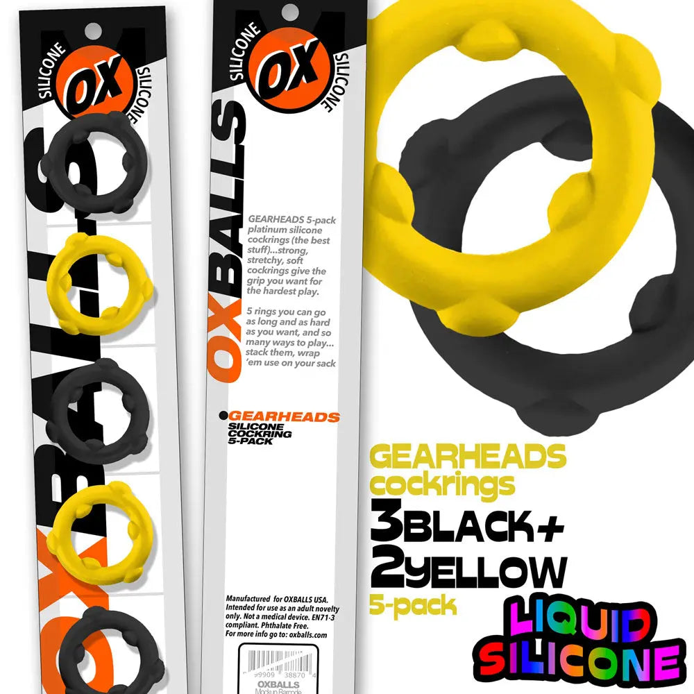 Gearheads 5 Pack Spinner Rings - Yellow Black Oxballs