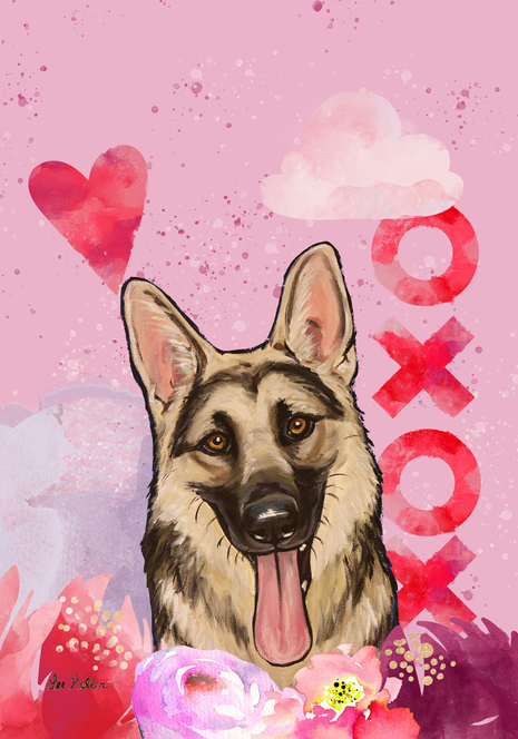 German Shepherd - Hippie Hound Studios Valentines  House and Garden Flags Best of Breed