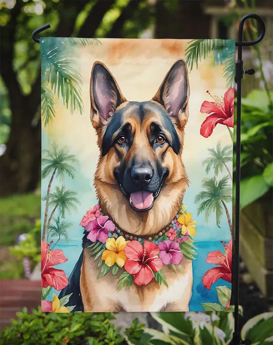 German Shepherd Luau Garden Flag Caroline's Treasures
