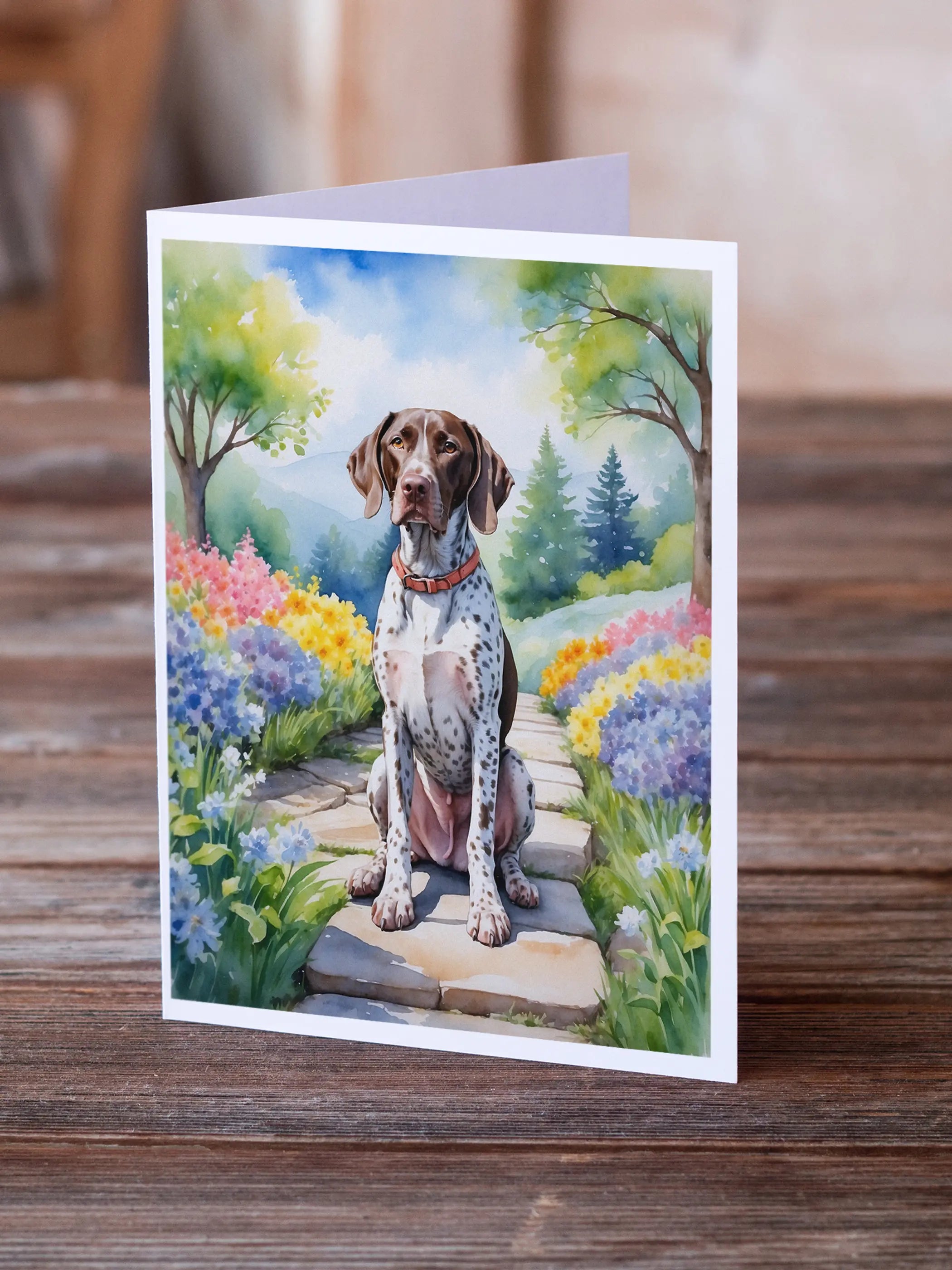 German Shorthaired Pointer Spring Path Greeting Cards Pack of 8 Caroline's Treasures