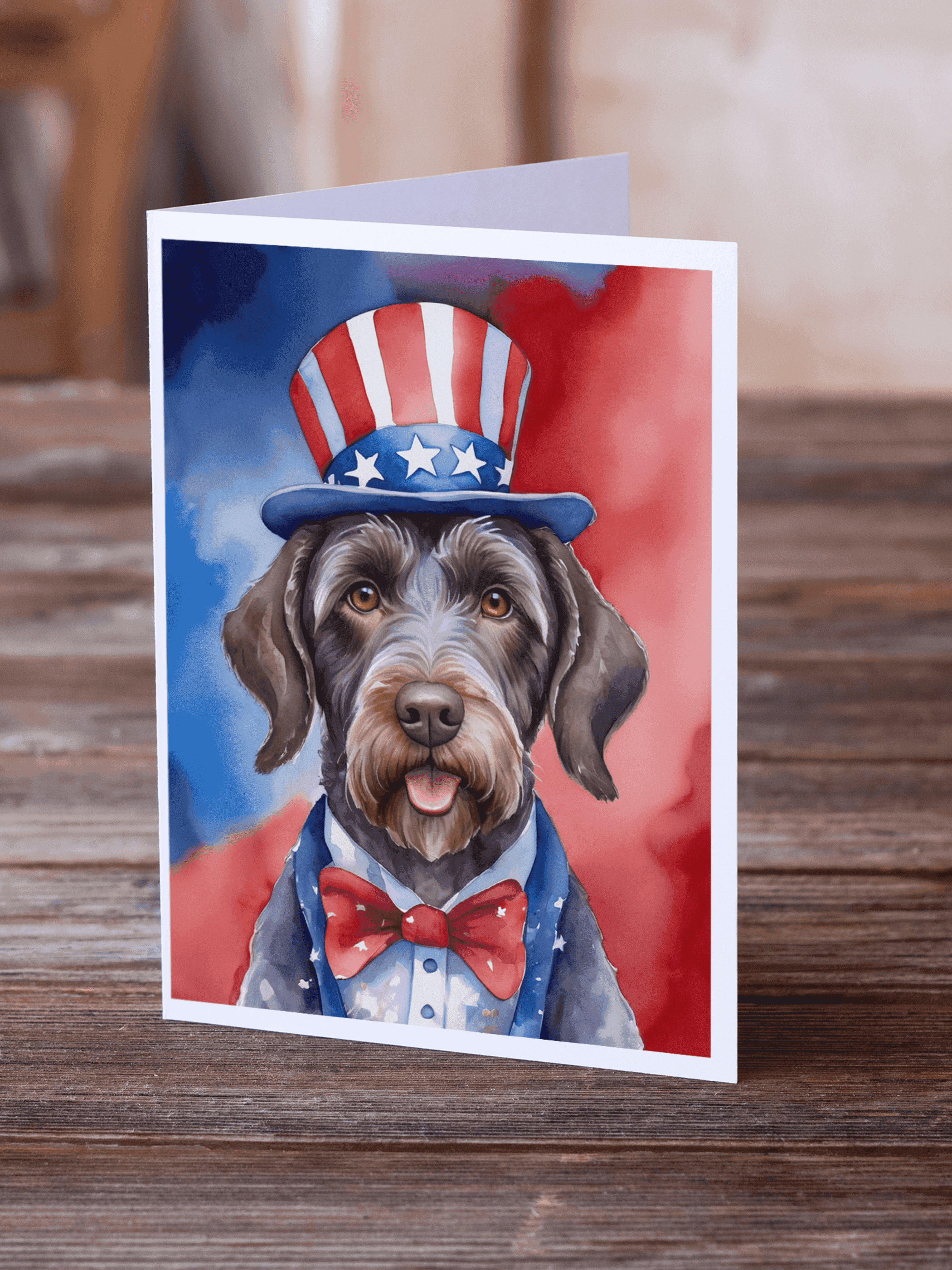 German Wirehaired Pointer Patriotic American Greeting Cards Pack of 8 Caroline's Treasures